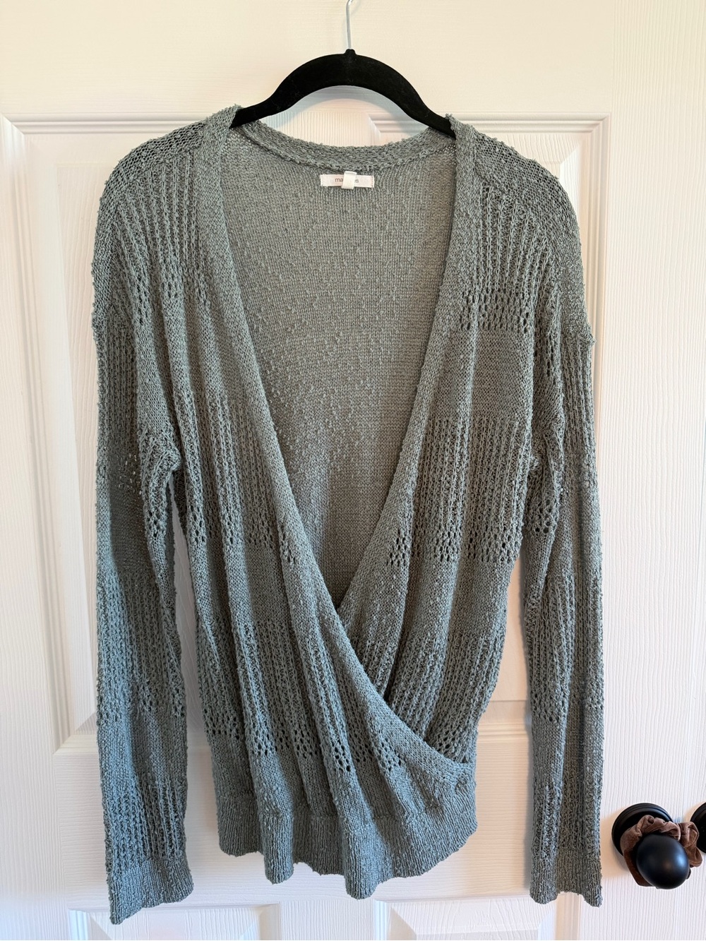 Maurices Light Sage Open-Knit V-Neck Wrap Sweater